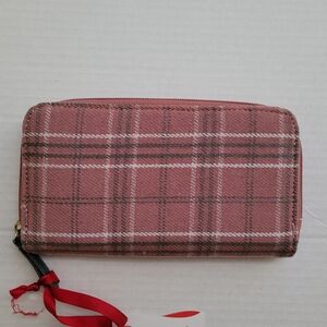 Quintessential wallet plaid pink grey white Braemar zip purse floral flowers